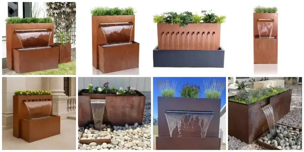 outdoor Corten Fountain with Planter Top 