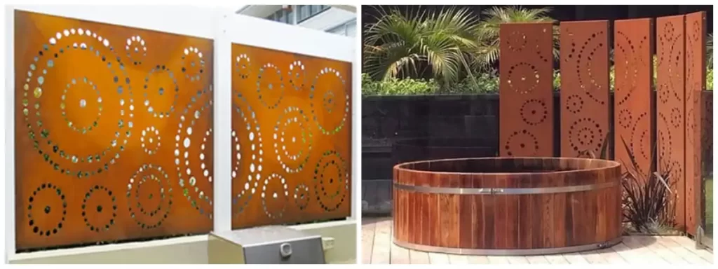 privacy screens for backyard, decorative metal panels, Corten steel garden panels, laser cut privacy screen, modern outdoor divider, 