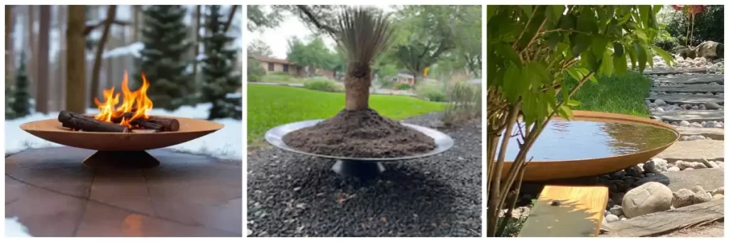 Corten Steel Fire Pit, Water Bowl*, and Planter Bowl