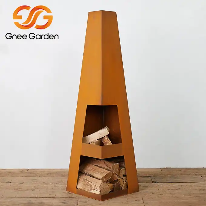 GN-FP-412 Corten Steel Geometric Chiminea Fireplace image 6