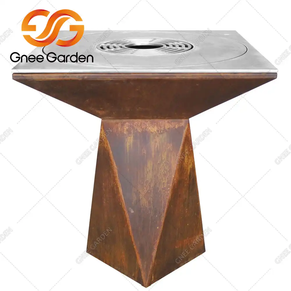 Corten Steel GN-BBQ-223 wood burning fire pit and grill image 6