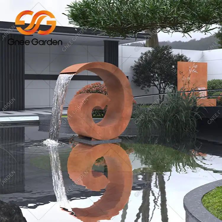 Corten Steel GN-WF-066 Outdoor Water Fountain Garden Waterfall image