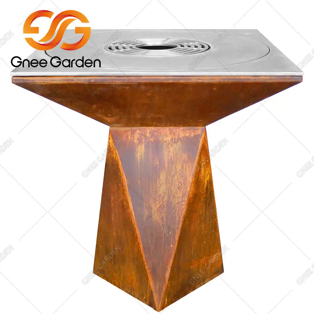 Corten Steel GN-BBQ-223 wood burning fire pit and grill image 2