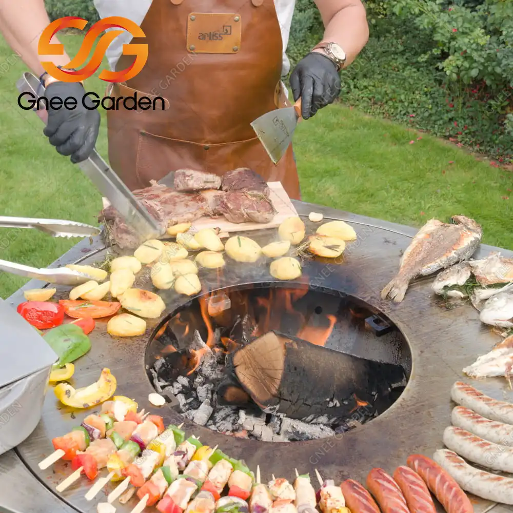 Corten Steel GN-BBQ-223 wood burning fire pit and grill image 5