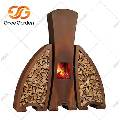 Corten Steel GN-FP-411 Chiminea Outdoor Wood Burning Fireplace image