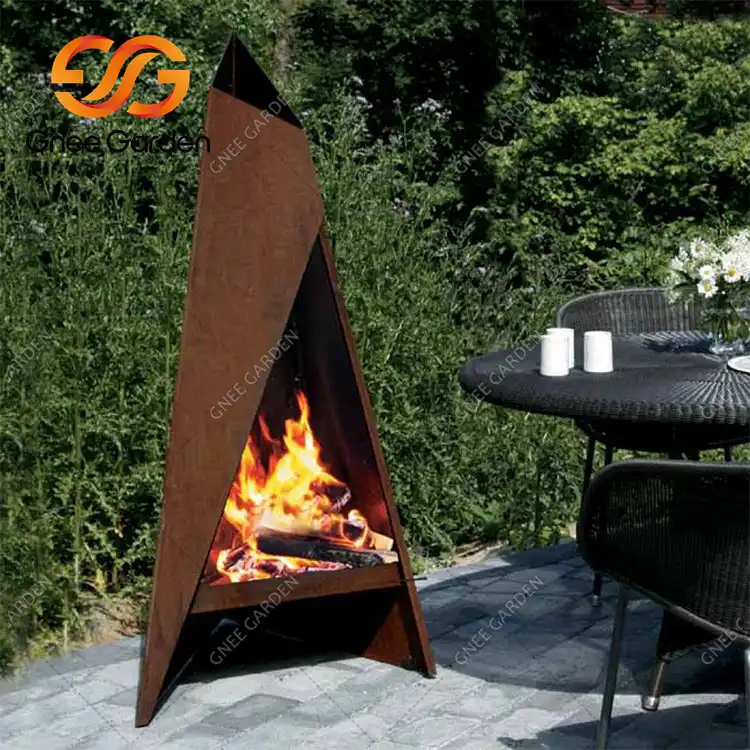 Corten Steel GN-FP-415 Outdoor Modern Chiminea image 2