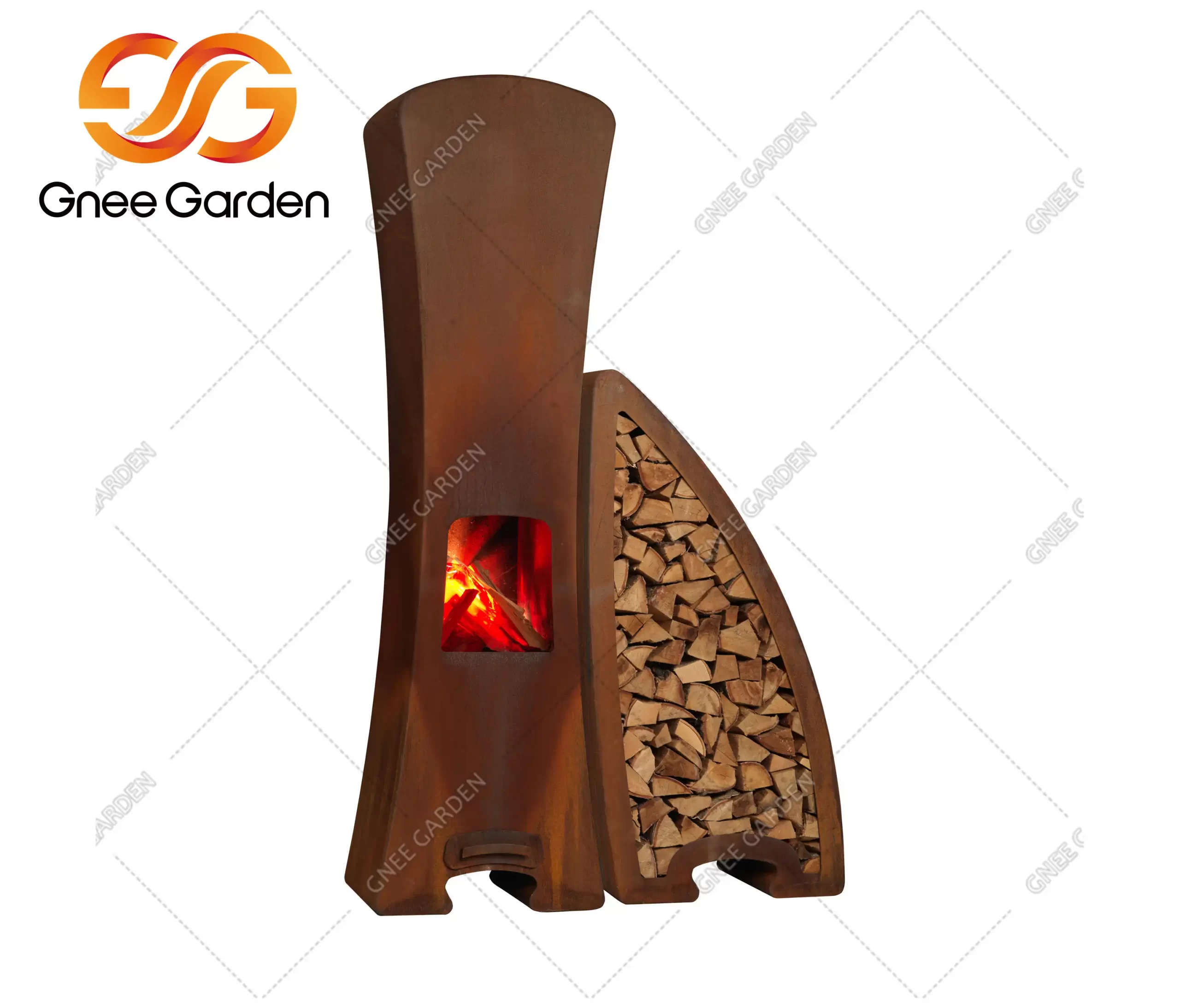 Corten Steel GN-FP-411 Chiminea Outdoor Wood Burning Fireplace image