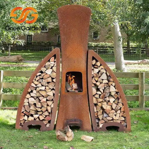 Corten Steel GN-FP-411 Chiminea Outdoor Wood Burning Fireplace image 3