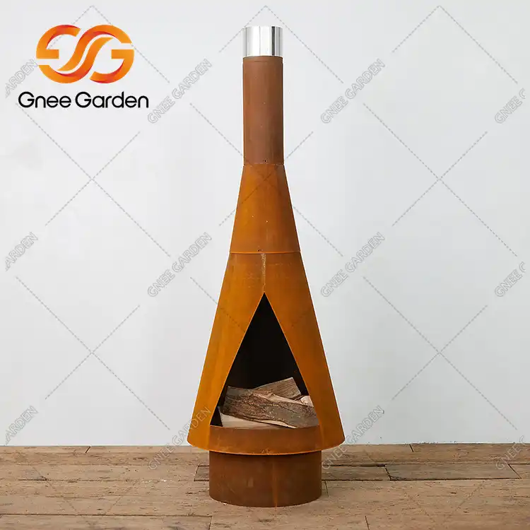 Corten Steel GN-FP-416 freestanding outdoor fireplace image 3