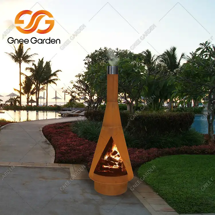 Corten Steel GN-FP-416 freestanding outdoor fireplace image 6