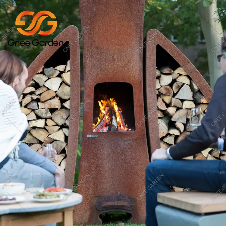 Corten Steel GN-FP-411 Chiminea Outdoor Wood Burning Fireplace image 4