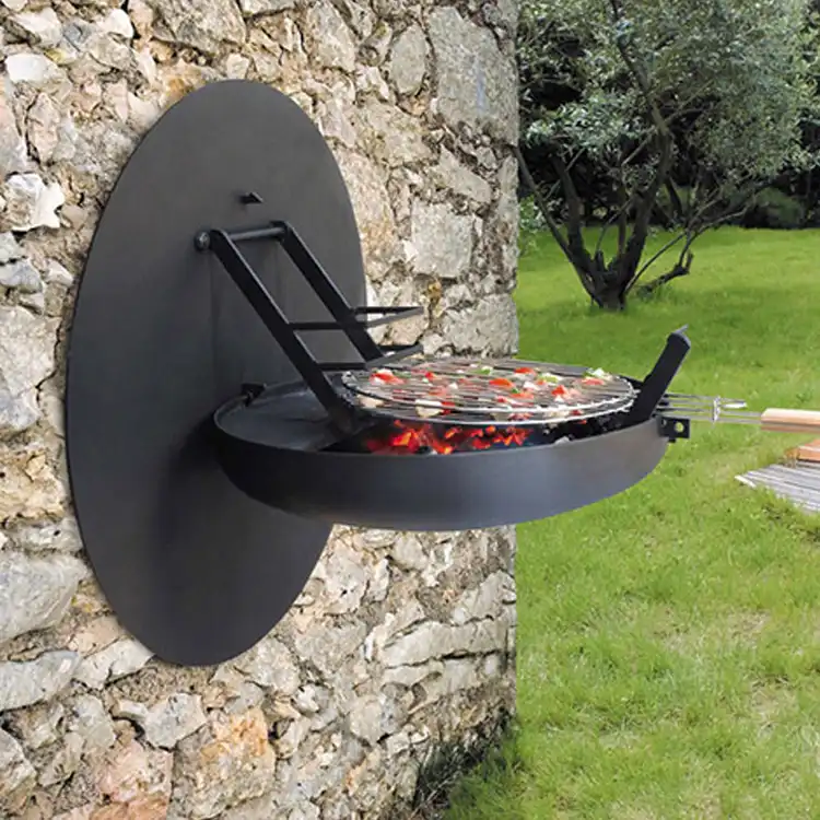 Decorative Wall Mounted Corten Steel BBQ Grill Fire Pit Retractable image 3