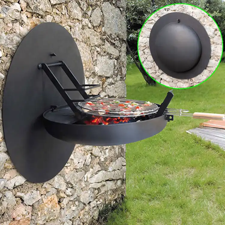 Decorative Wall Mounted Corten Steel BBQ Grill Fire Pit Retractable image 4