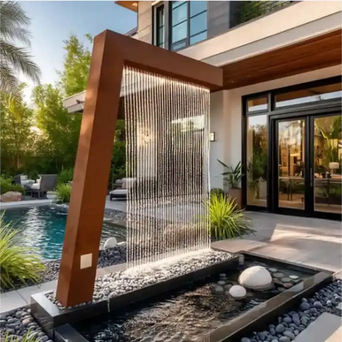 Corten Steel Rain Curtain Fountain L image