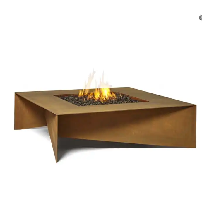 Rectangular Corten Steel Fire Table Wood Burning image 5