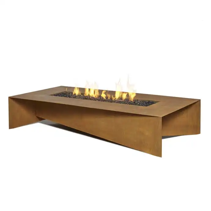 Rectangular Corten Steel Fire Table Wood Burning image 4