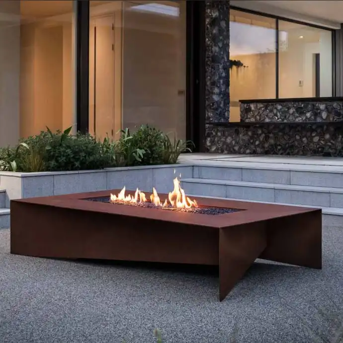 Rectangular Corten Steel Fire Table Wood Burning image 3
