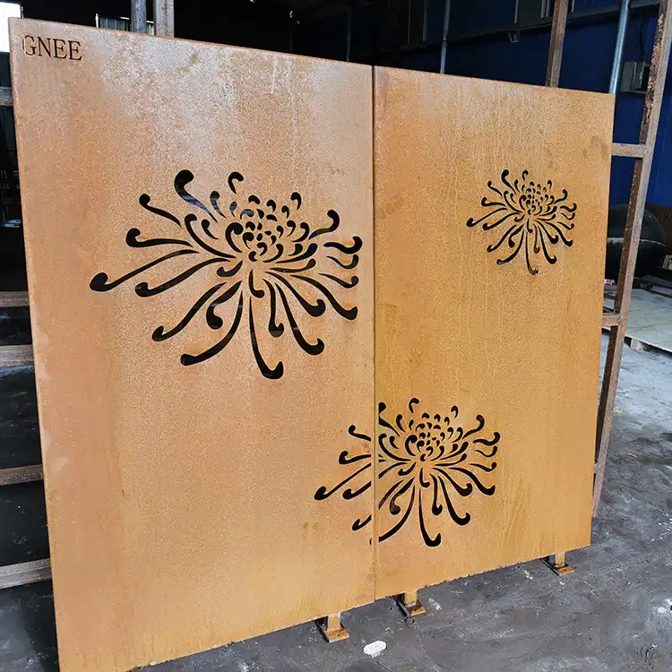 GN-SP-801 Decorative Laser Cut Corten Steel Screen Panels with Chrysanthemum Design image 5