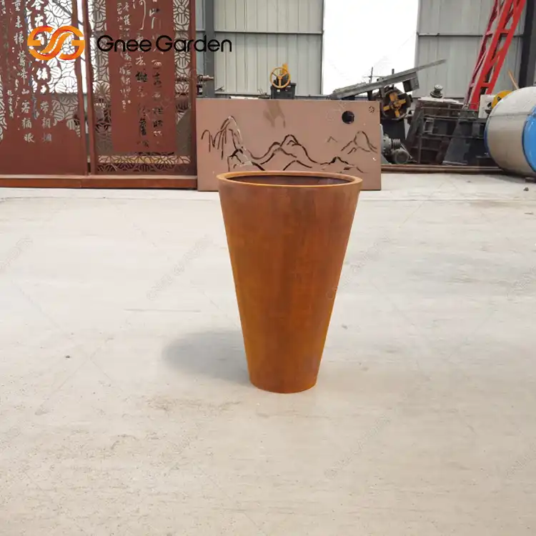 GN-PR-1102 Modern Corten Steel Cylinder Garden Planters image 3