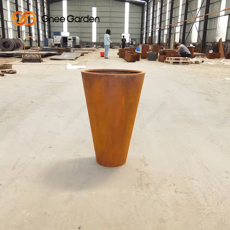 GN-PR-1102 Modern Corten Steel Cylinder Garden Planters image 4