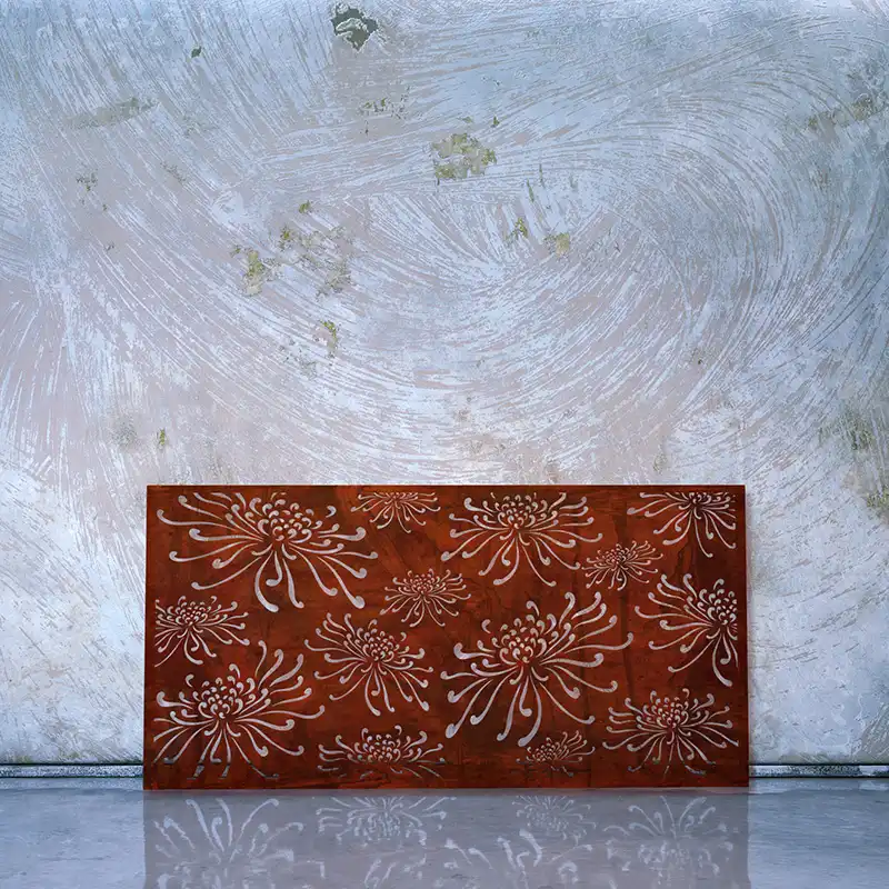 GN-SP-801 Decorative Laser Cut Corten Steel Screen Panels with Chrysanthemum Design image 3