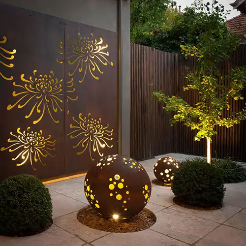 GN-SP-801 Decorative Laser Cut Corten Steel Screen Panels with Chrysanthemum Design image